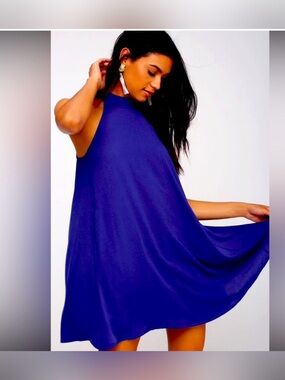 Lulus Love of Mine Blue Halter Swing Dress with Pockets